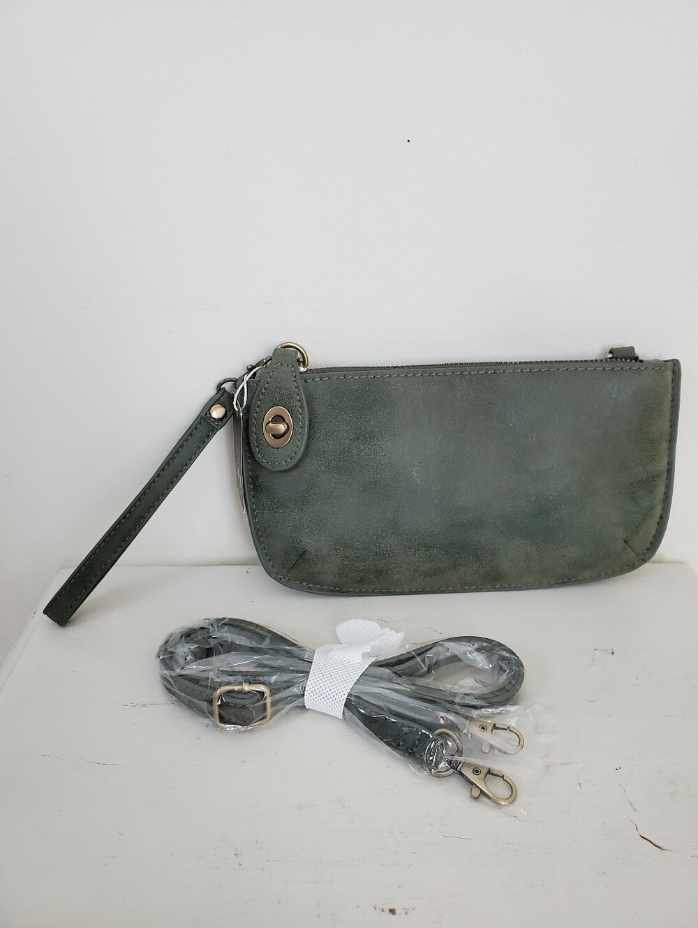 Joy Susan NWT Sage Green Lux Crossbody Wristlet Clutch